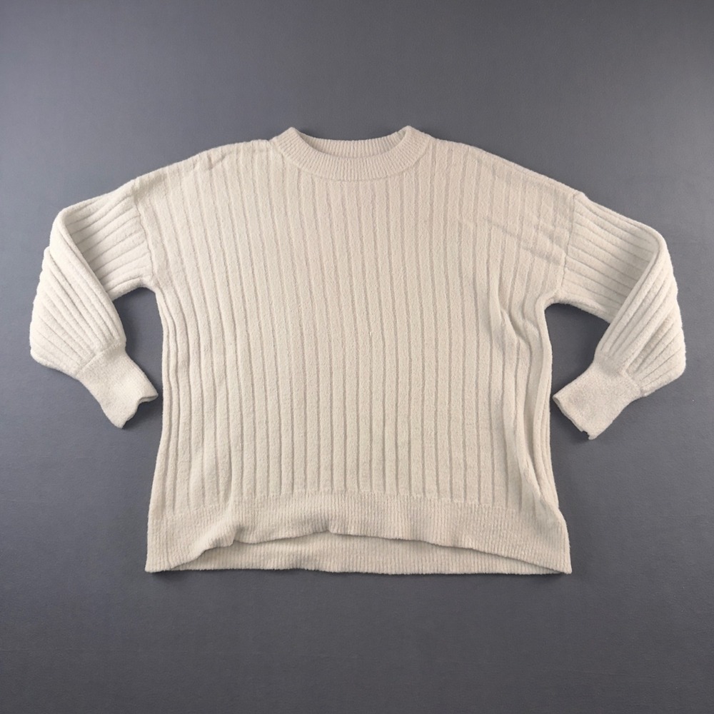 Aerie Cream Ribbed Oversized Crewneck Sweater XS Balloon Sleeve‎ 6500318472